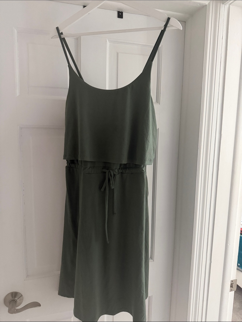 Sleeveless Olive Midi Dress with Drawstring Waist